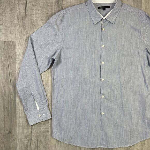 New John Varvatos Mens XL Light Blue Pin Stripes Seersucker Button Shirt O - Picture 2 of 9
